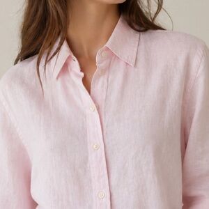 Lauren Ralph Lauren Pink Linen Button Down Shirt Petite M 3/4 Sleeve Classic